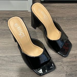 Black Patent Slip On Heels